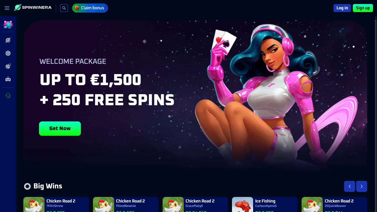 Spinwinera Casino homepage on desktop